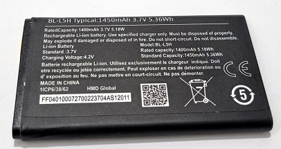 Bateri NOKIA BL-L5H 1450mAh 3.7V për Nokia 105 2023 (TA-1551) / Nokia 110, e zezë