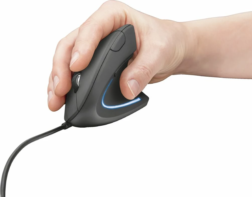 Maus ergonomik vertikal Trust Verto 22885 1600 DPI USB, 6 butona, për të djathtë, e zezë