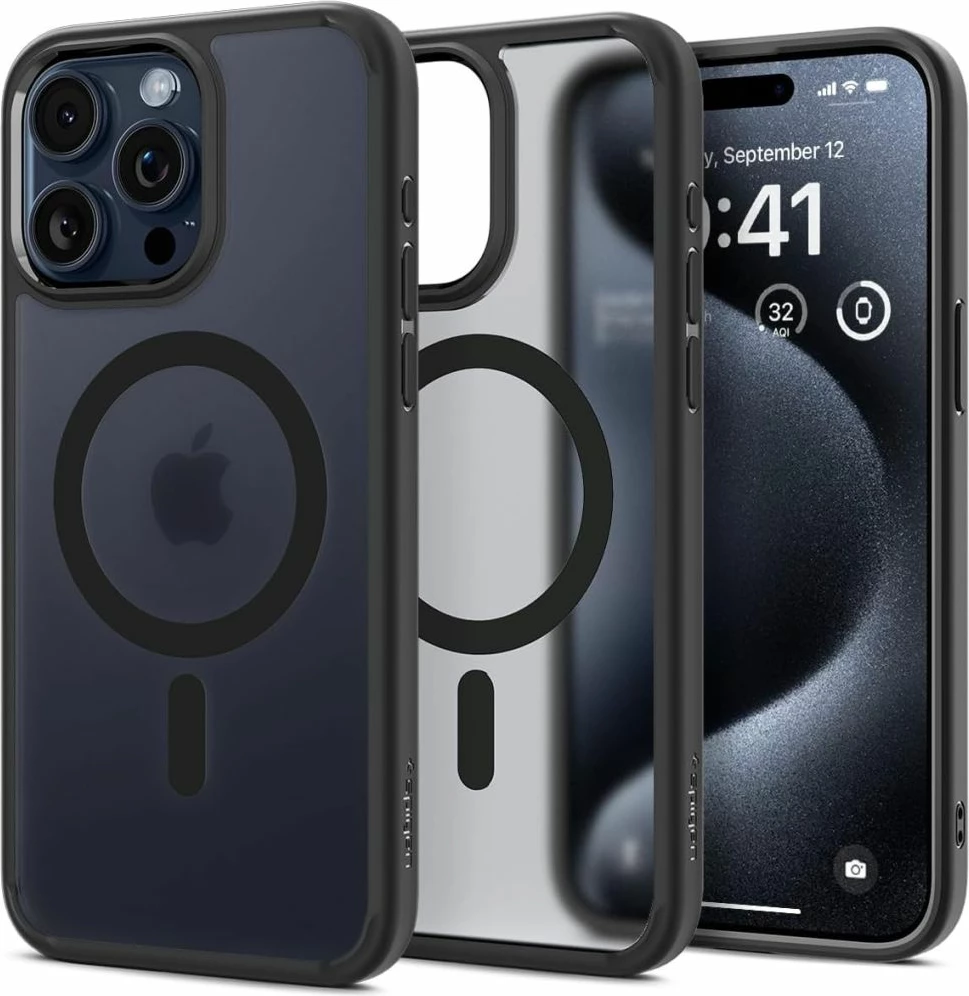 Mbështjellës Spigen Ultra Hybrid Mag për iPhone 15 Pro Max, MagSafe, Transparent/Black