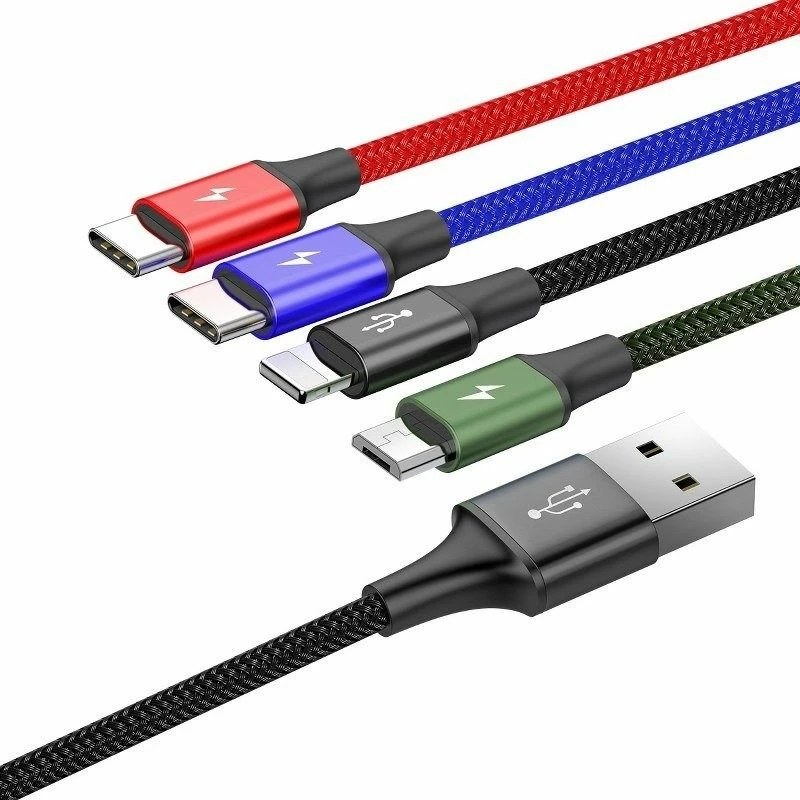 Set kabllo Baseus CA1T4-B01, USB-Lightning/Micro USB/Type-C, të zeza