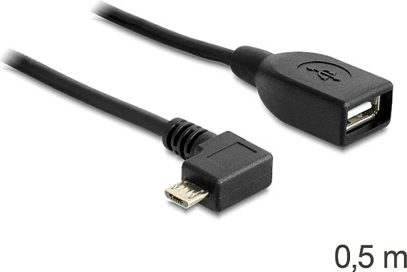Kabllo OTG DeLOCK Micro-USB B në USB-A Female, USB 2.0, 0.5 m, e zezë