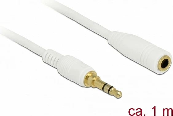 Kabllo zgjatimi AUX DeLOCK 85577, 3.5mm mashkull në 3.5mm femër, 1m, e bardhë