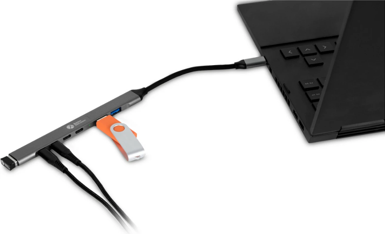 USB-C hub BakkerElkhuizen 7-në-1, 3x USB-A + 4x USB-C, 5 Gbps, aluminium, gri/zi