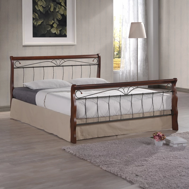 Krevat dopio Verpen, dru, ngjyrë arre-metal i zi, 150x190cm