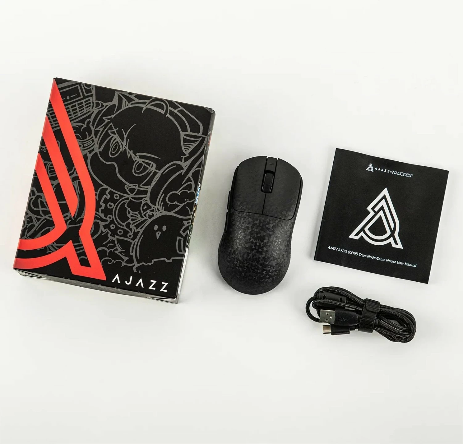 Maus pa kabllo Ajazz AJ199, 12000 DPI, 2.4GHz/Bluetooth, 60g, i zi karbon