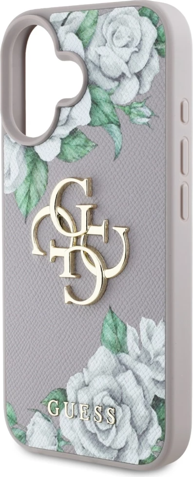 Mbështjellës Guess Grained Roses Big 4G Logo për iPhone 16, Vjollcë