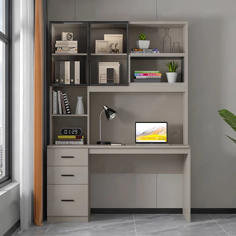 Tavolinë kompjuteri me raft librash Citoro MDF ngjyrë bezhë 120x50x180cm