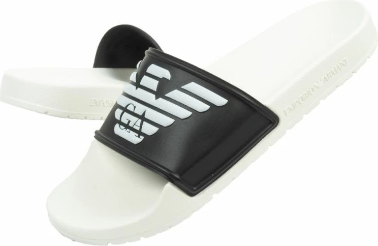Flip-flopa për meshkuj Emporio Armani, të bardha dhe të zeza