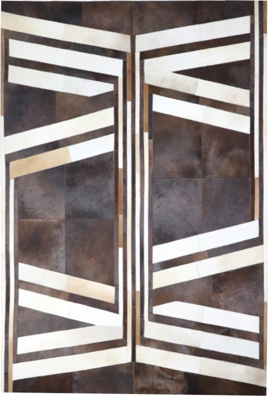 Qilim për dhomë dite, lëkurë dhe lesh, ngjyrë e zezë, kafe dhe bezhë, 160x240cm