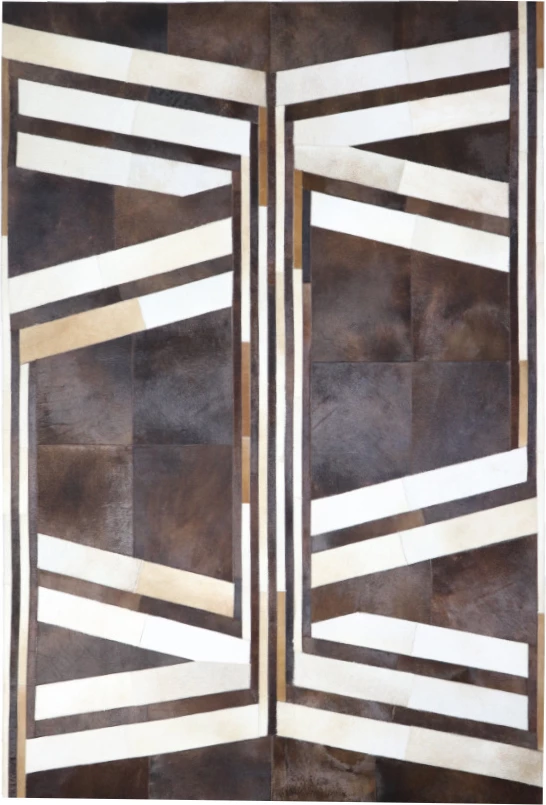 Qilim për dhomë dite, lëkurë dhe lesh, ngjyrë e zezë, kafe dhe bezhë, 160x240cm