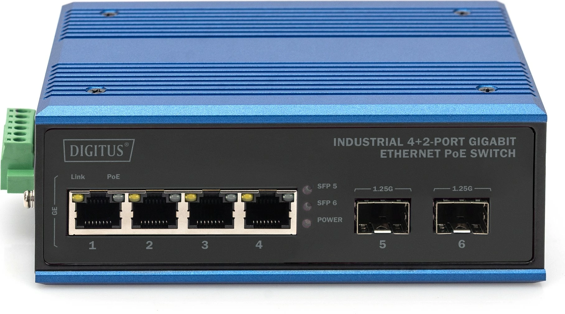 Switch industrial Digitus DN-651149, 4+2 porte Gigabit, PoE, metal, IP40