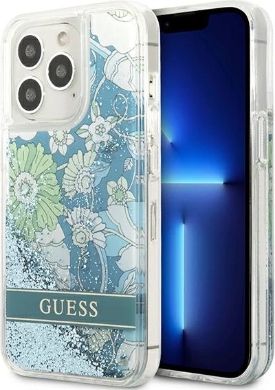 Mbështjellës Guess Flower Liquid Glitter për iPhone 13/13 Pro 6.1", Gjelbër