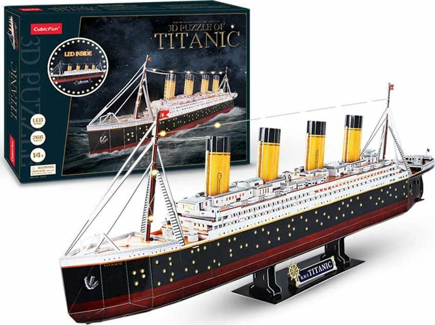 Puzzle 3D LED anije Titanic Cubicfun 20521, 246 copë