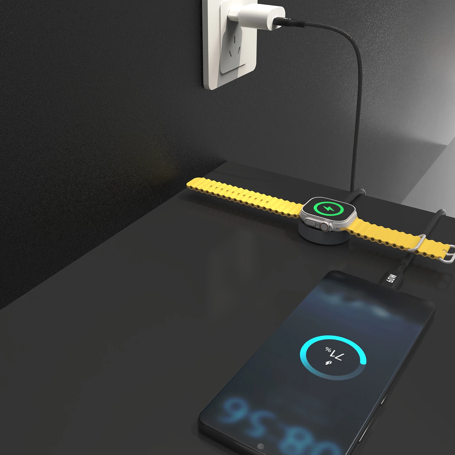 Kabllo karikimi 2-në-1 Dudao A12MaxC, 60W PD, për Apple Watch/USB-C, e zezë