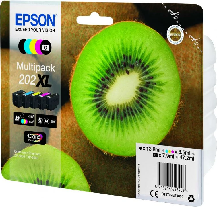 Set kartrixh boje, Epson, 202XL C13T02G74010, Claria Premium 5 ngjyra, 47–53 ml, multipack