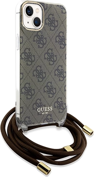 Mbështjellës Guess Crossbody Cord 4G Print për iPhone 15/14/13, Kafe