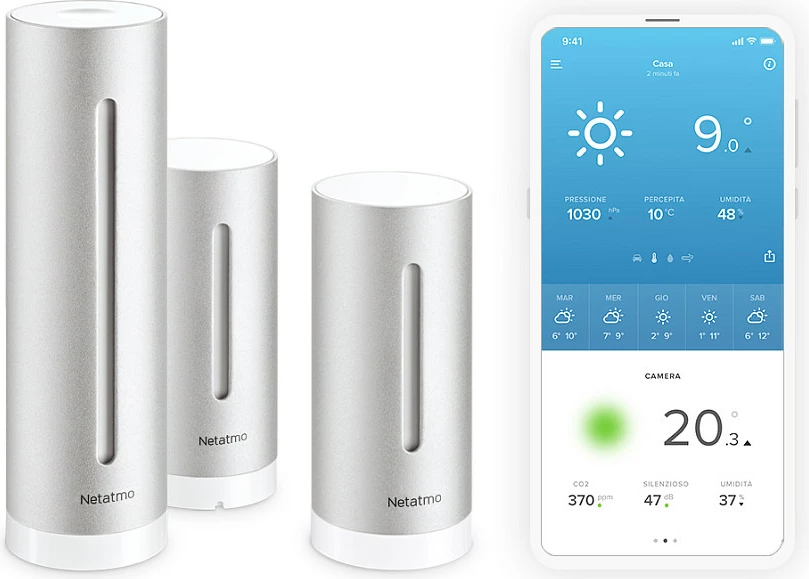 Stacion moti smart Netatmo Indoor Pack, Wi‑Fi, module indoor + modul shtesë indoor + sensor outdoor, argjendtë