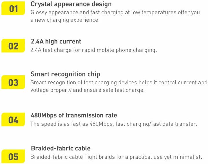 Kabllo karikimi dhe të dhënash Baseus Crystal Shine Series, USB-A në Lightning, 1.2m, 2.4A, e zezë