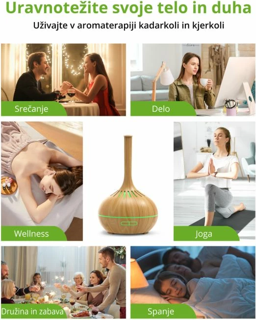 Difuzor vajrash esencial ANJOU ADA023-L 400ml me drita LED dhe timer, dru i çelët