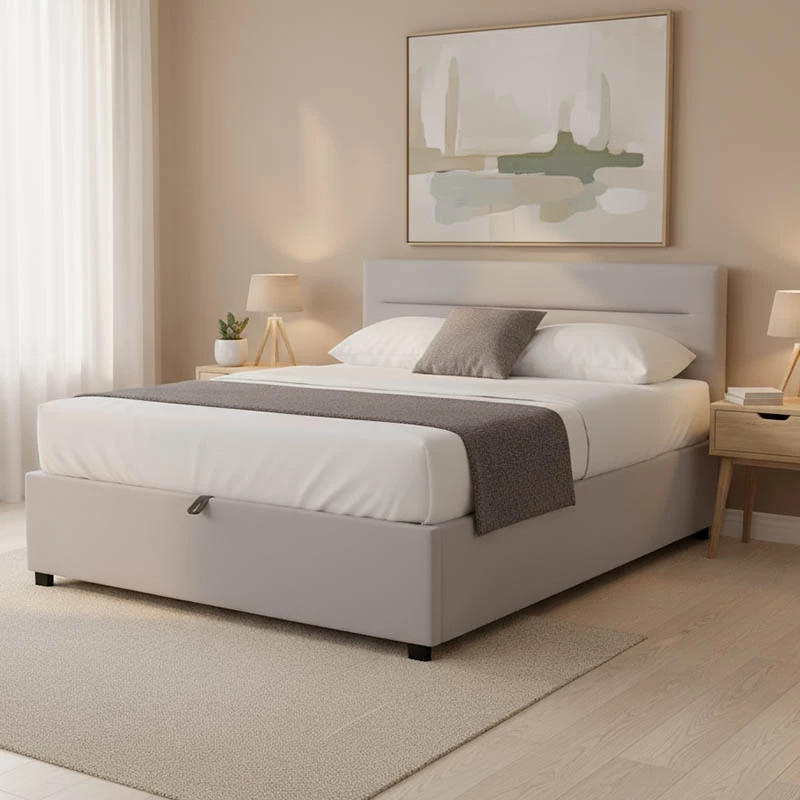 Krevat Molito kadife, ngjyrë gri e çelët, me hapësirë për depo, 120x200cm