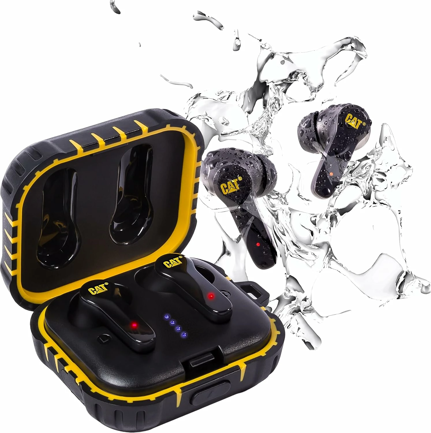 Kufje pa tela CAT CAT-BT-EARBUD, Bluetooth 5.0, IP55, 4-5 orë playback, touch control, me kuti karikimi, e zezë, set me kabllo USB-C dhe karabinier