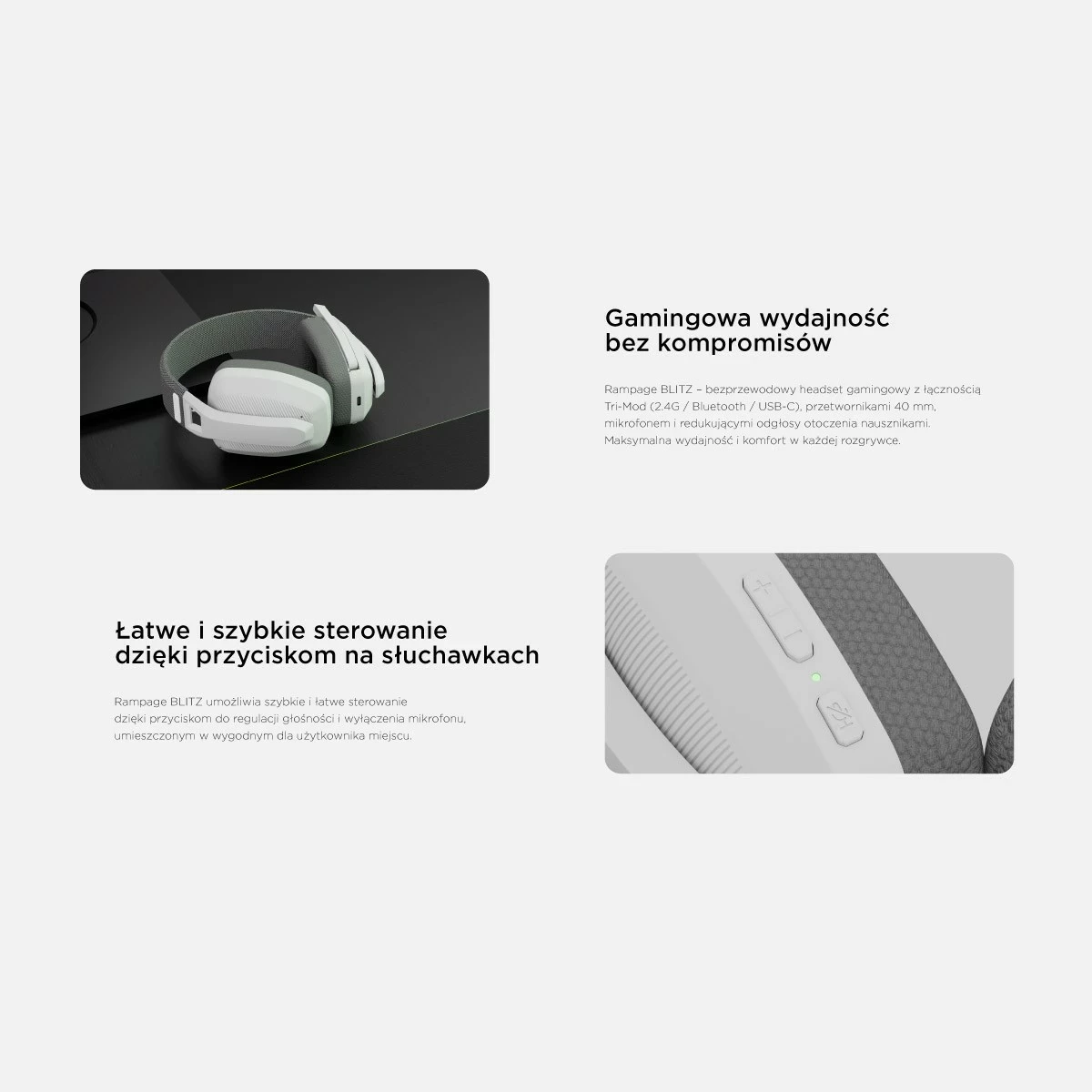 Kufje gaming Rampage BLITZ, Bluetooth 5.3, me mikrofon, gri