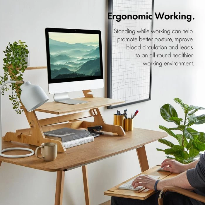 Konvertues tavoline sit-stand VONHAUS 3000539, bambu, i rregullueshëm 6 nivele, natural bambu