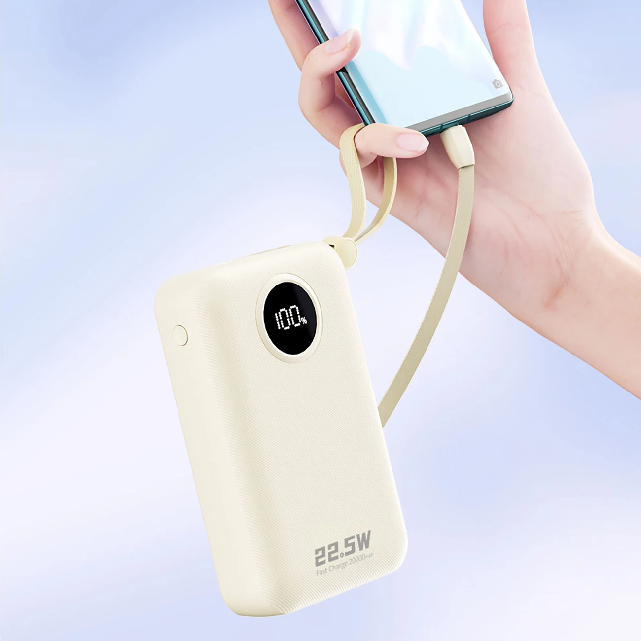 Powerbank, Dudao K14+, 20000 mAh, 22.5W, USB-C/USB-A, kabllo të integruara Lightning dhe USB-C, e bardhë