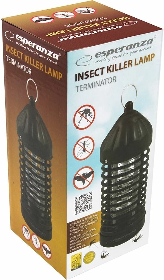 Lampë kundër insekteve Esperanza Terminator EHQ005, mbulim 35 m², e zezë