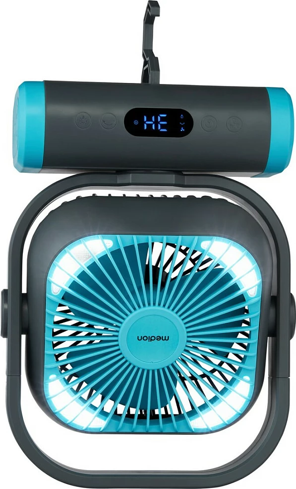 Ventilator kampingu Medion LIFE E10 TF MD 12065, bateri 10000 mAh, LED, USB, auto-oscillim, zi/kaltër