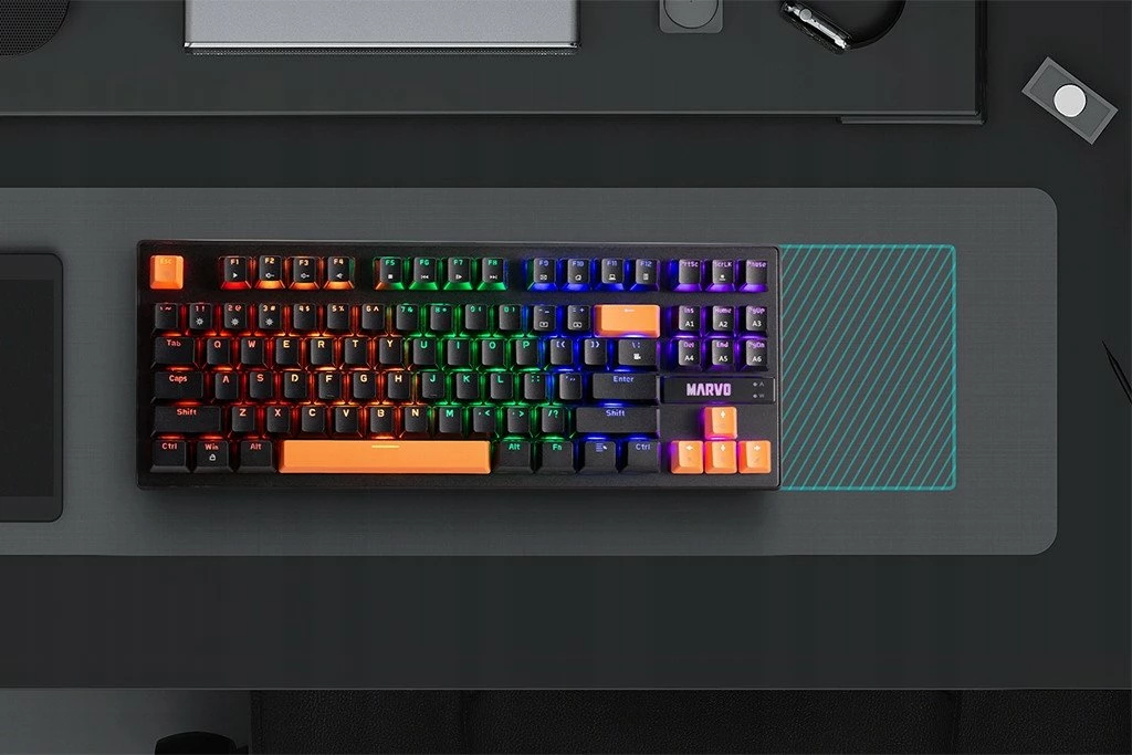 Tastierë mekanike Marvo Krone 87 KG901C EN, 87 taste (TKL 80%), Blue Switch, RGB, USB me kabllo 1.5 m, layout US, e zezë