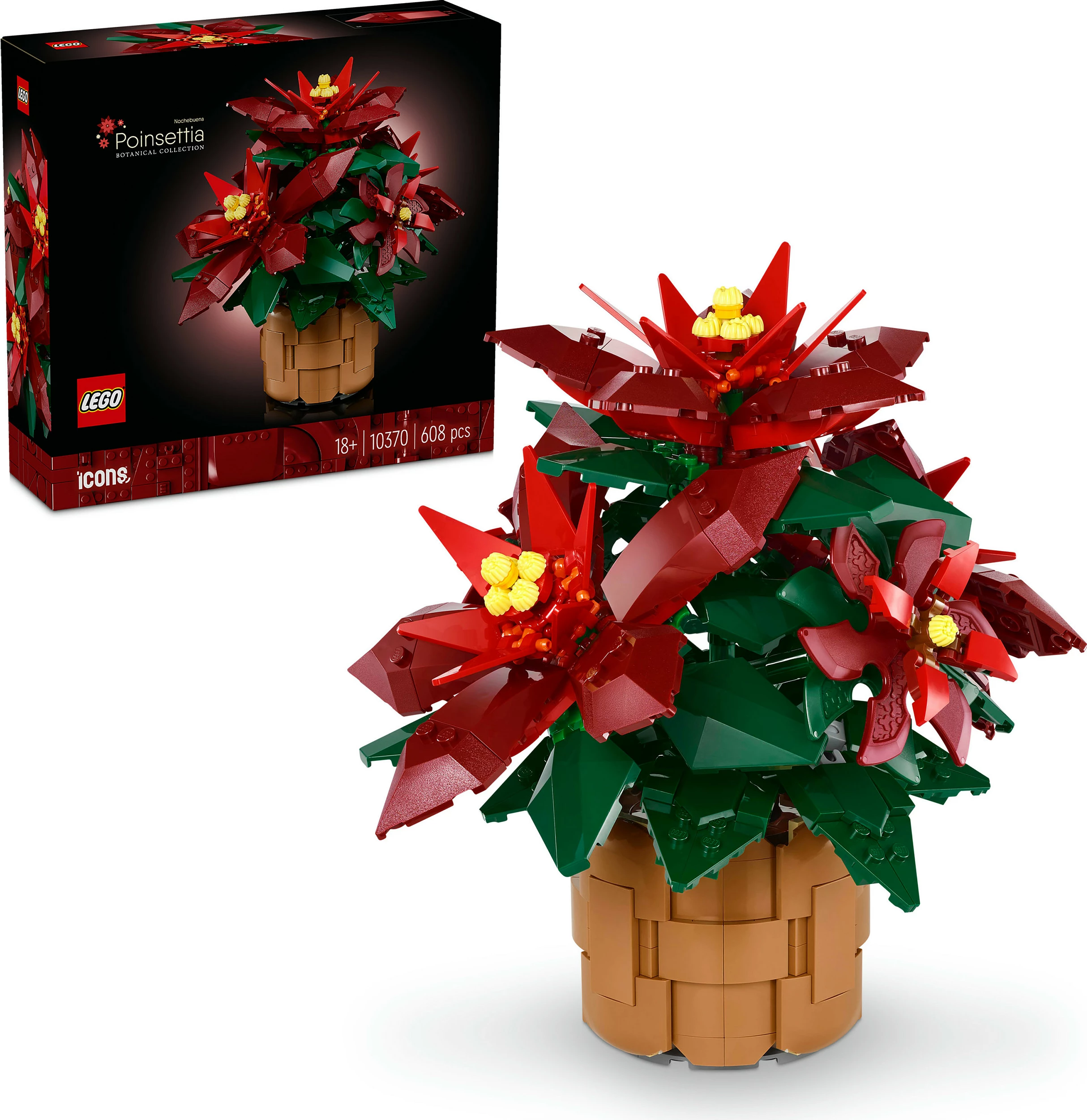 Set ndërtimi LEGO Icons 10370, 608 pjesë, Poinsettia, shumëngjyrësh