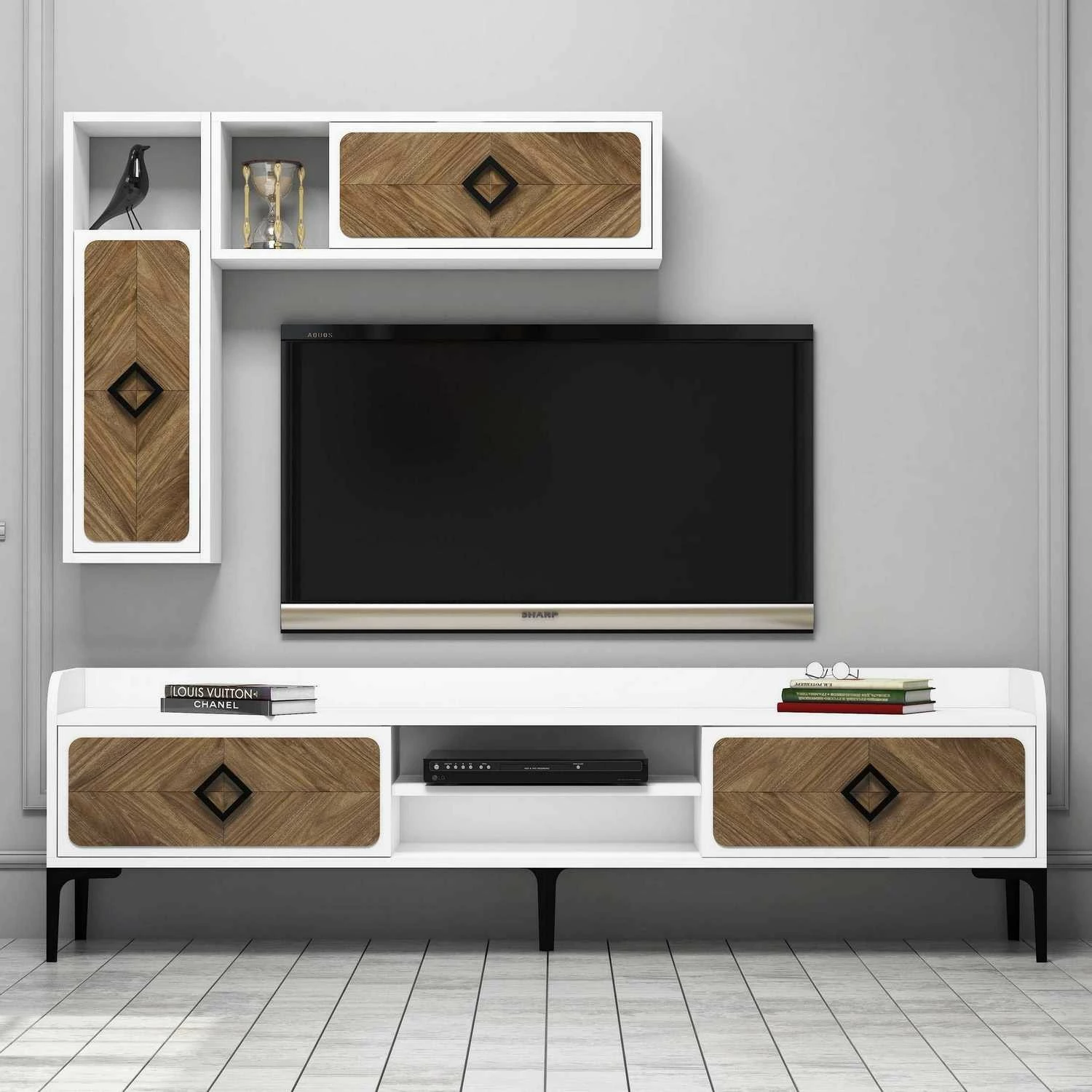 Komodë TV Hanah Home, Samba, e bardhë dhe arre