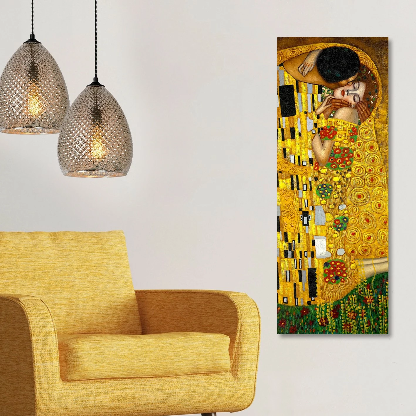 Pikturë dekorative në kanavacë, The Kiss Gustav Klimt, shumëngjyrëshe, Wallity, 30x80cm