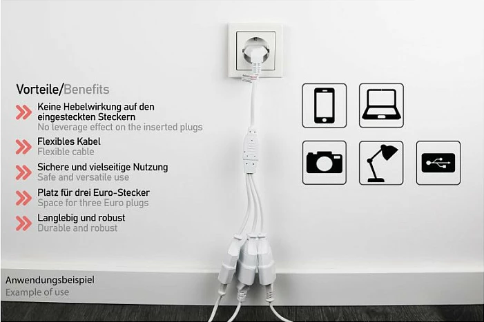 Kabllo zgjatëse rryme Kabelmeister, Euro, 3 priza, 0.2 m, e bardhë