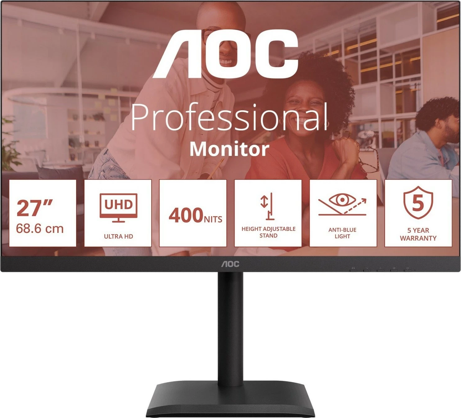 Monitor AOC U27E4CV 27 inç 4K IPS, 60Hz, e zezë