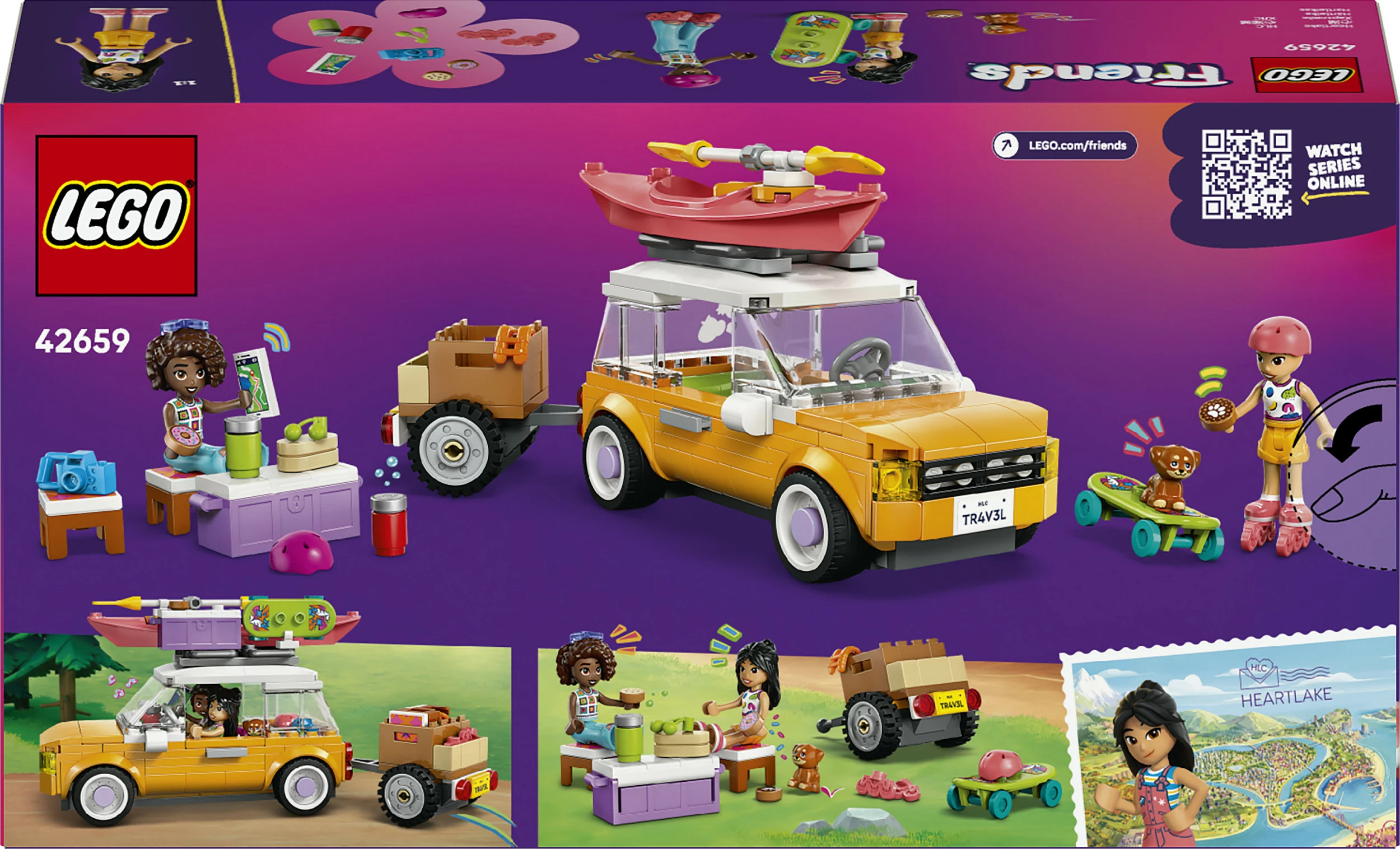 Set ndërtimi LEGO Friends 42659, veturë udhëtimi, 220 copë, e verdhë