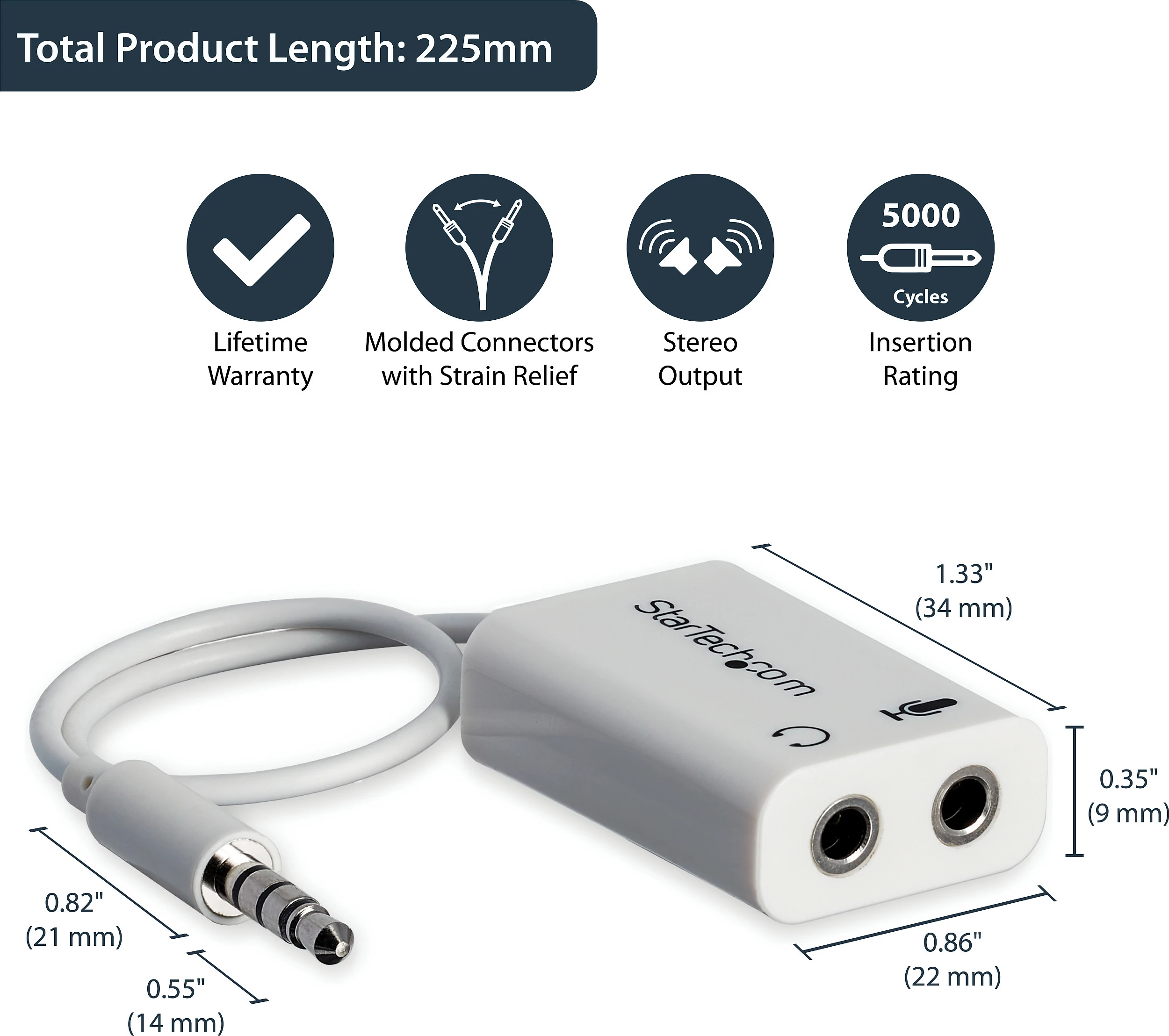 Adapter audio StarTech MUYHSMFFADW, 3.5mm TRRS në 2x 3.5mm (kufje + mikrofon), 15cm, i bardhë