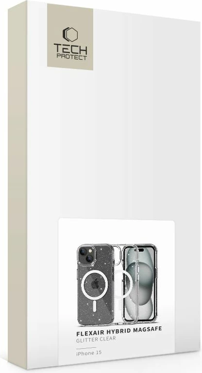 Mbështjellës Tech-Protect FlexAir Hybrid MagSafe për iPhone 15, Transparent me shkëlqim