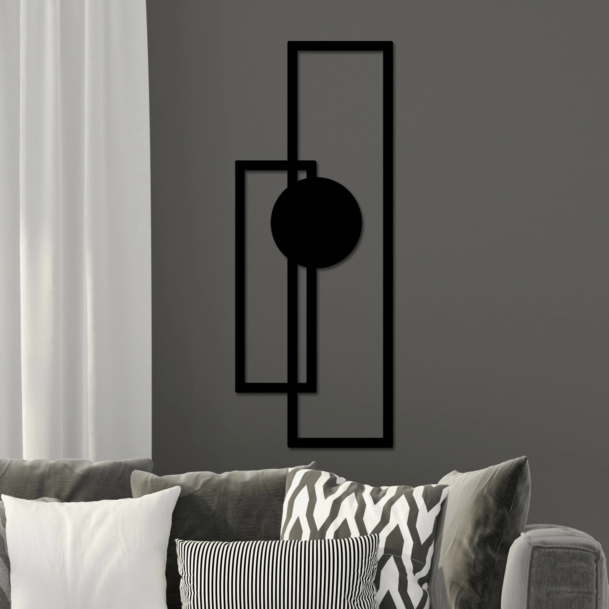 Aksesor dekorativ metalik për mur, Wallity Astratto-1, ngjyrë e zezë, 32x85cm
