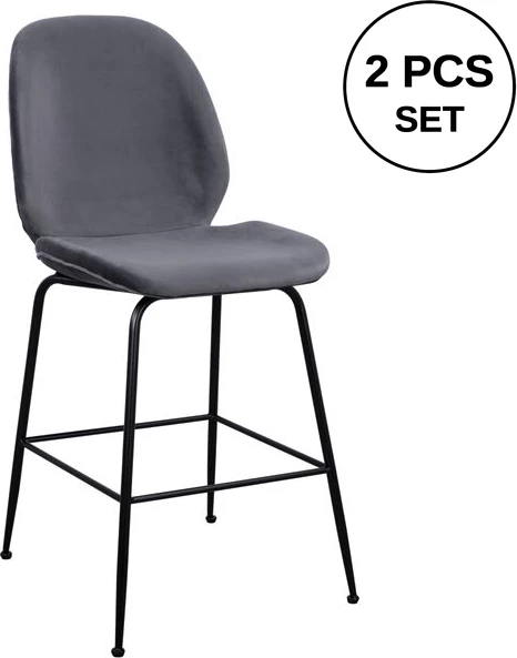 Karrige për bar Nora, kadife gri & kornizë metalike e zezë FH8524.01 48x61x103 cm, set prej 2 copë