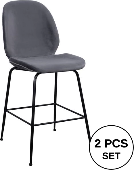 Karrige për bar Nora, kadife gri & kornizë metalike e zezë FH8524.01 48x61x103 cm, set prej 2 copë