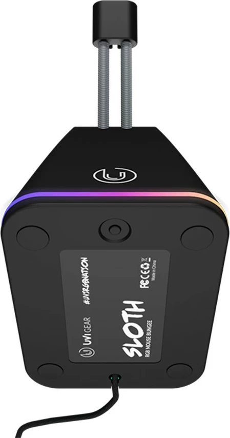 Bungee për kabllo mausi UVI Sloth, RGB, lartësi e rregullueshme 110–150 mm, bazë anti-rrëshqitëse, 400 g, e zezë
