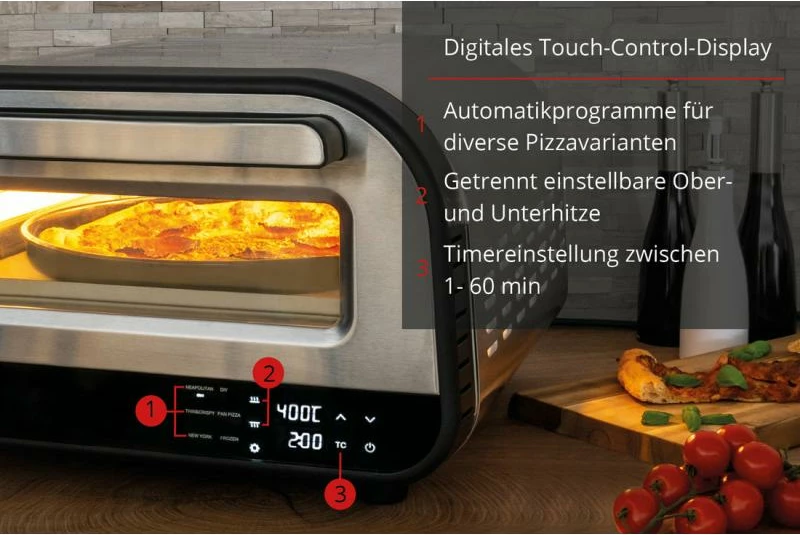 Furrë pice elektrike UNOLD Luigi 68816, gur pice i përfshirë, deri 450°C, ngrohje sipër/poshtë e rregullueshme, argjendtë