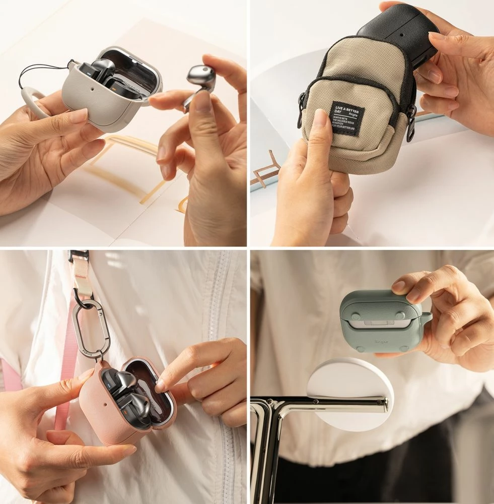 Mbështjellës Ringke Onyx për Samsung Galaxy Buds 3/3 Pro, MagSafe, me karabinë, e zezë