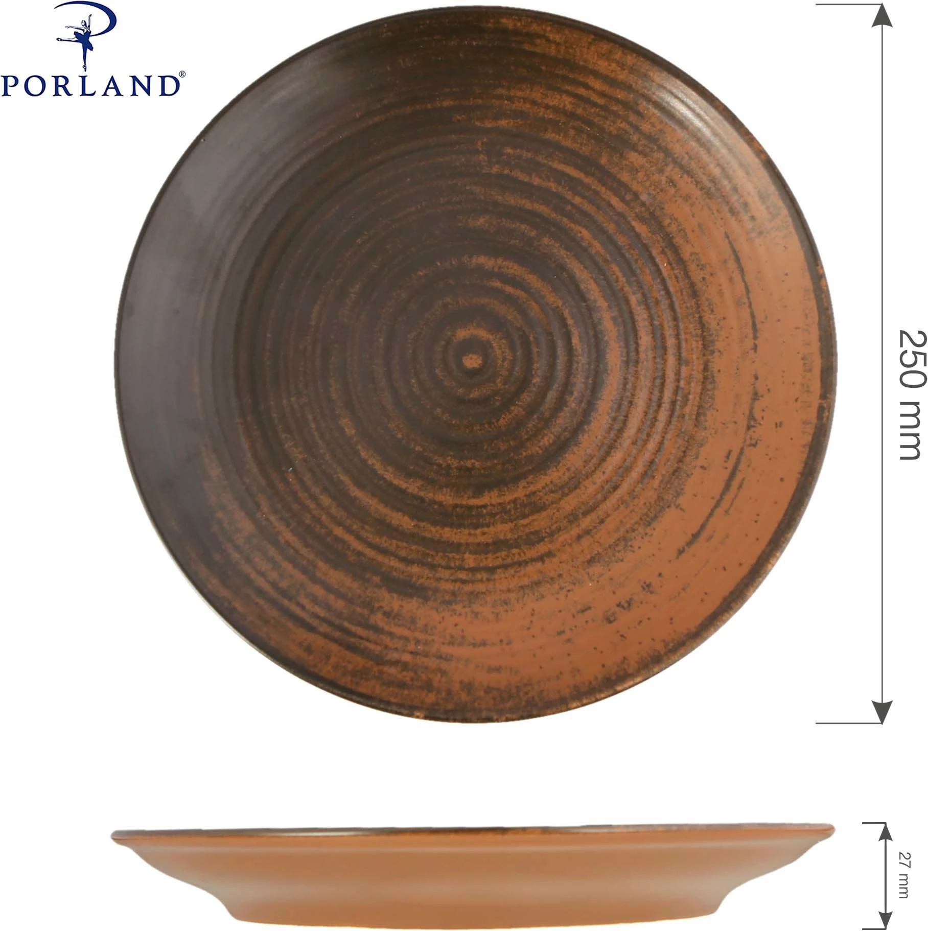 Pjatë e sheshtë Porland Lykke Ø250 mm, kafe, set 6 copë