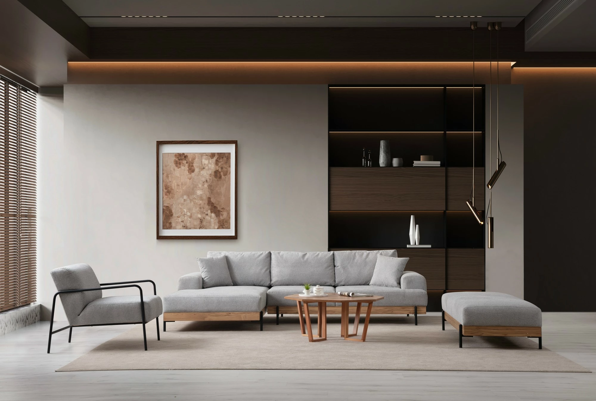 Këndare Atelier del Sofa, ngjyrë gri, kënd majtas, Eti Oak