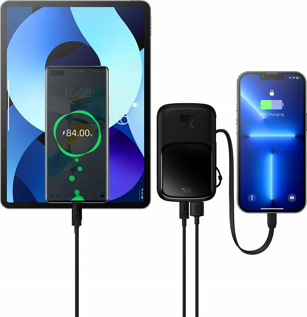Powerbank Baseus Qpow Pro Overseas Edition 10000mAh 20W me kabllo Lightning, me ekran, e zezë 4