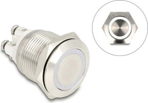 Buton shtypës DeLOCK 20977, i ndriçueshëm, IP65, 230 V / 3 A, inox, argjendtë