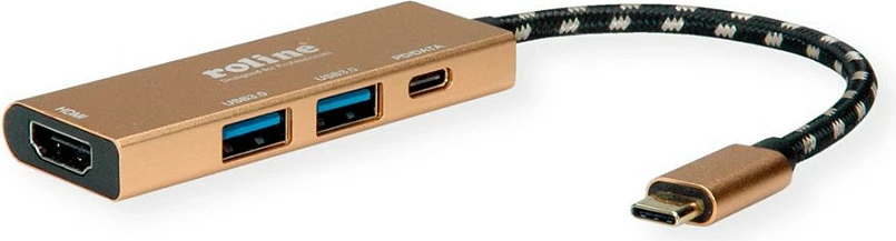 Adapter USB-C ROLINE 12.02.1119, HDMI 4K, 2x USB-A, USB-C PD, ngjyrë ari